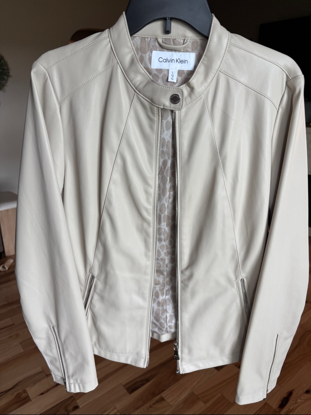 Calvin Klein Light Cream mock Leather Zip-Front Jacket